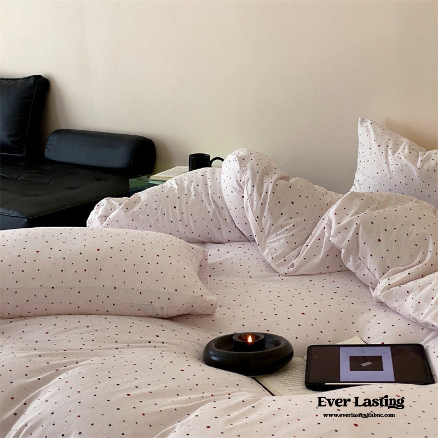 Mini Polka Dot Jersey Knit Bedding Set / White