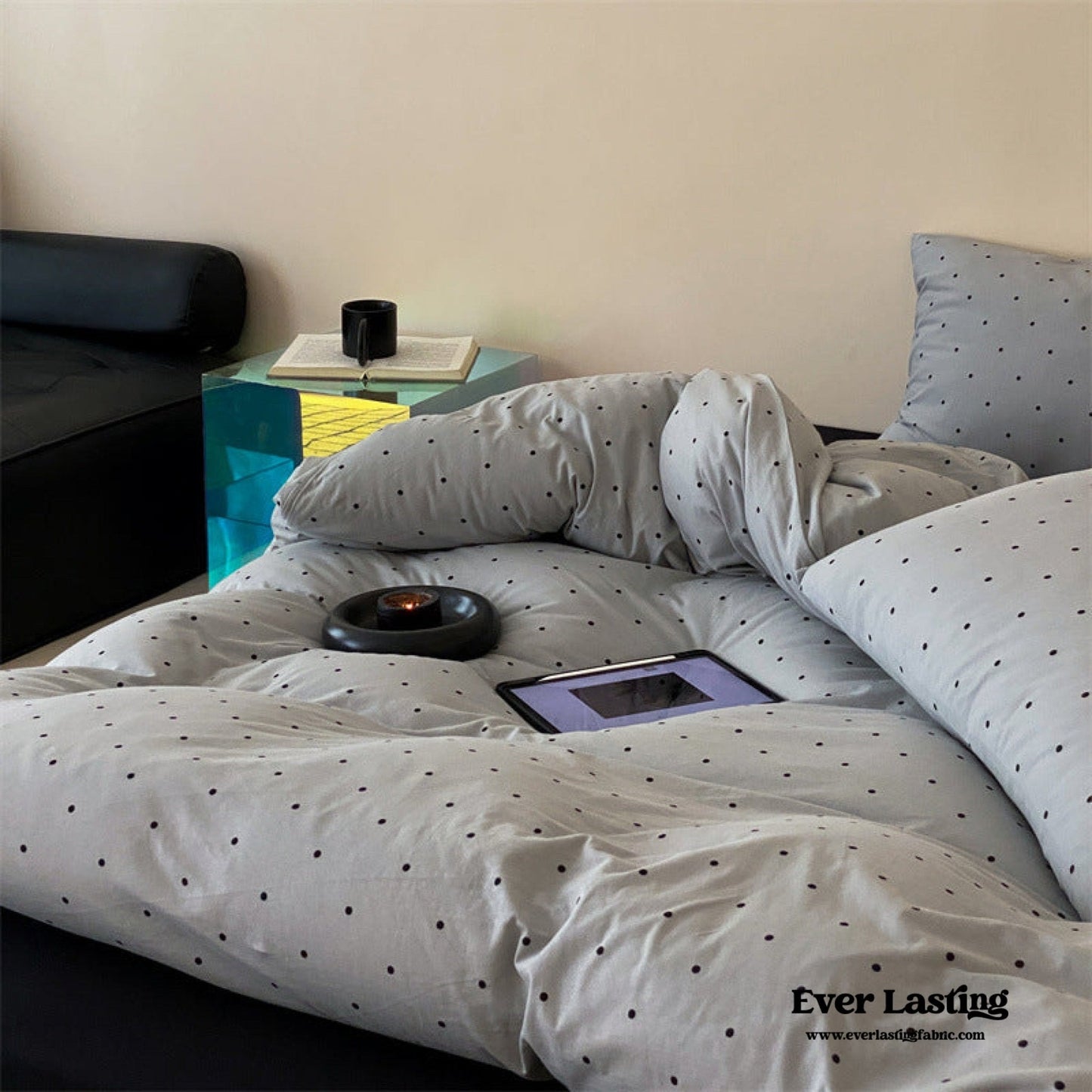 Mini Polka Dot Jersey Knit Bedding Set / White
