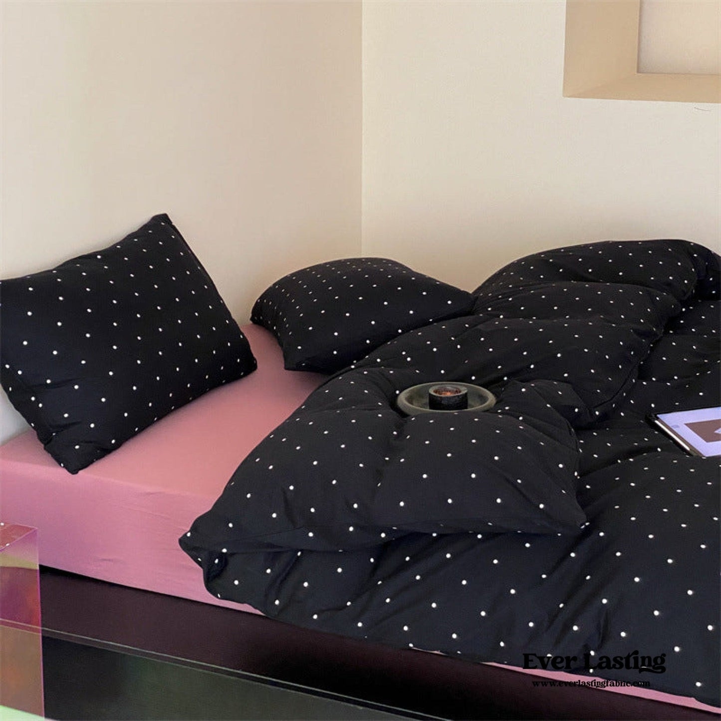 Mini Polka Dot Jersey Knit Bedding Set / White