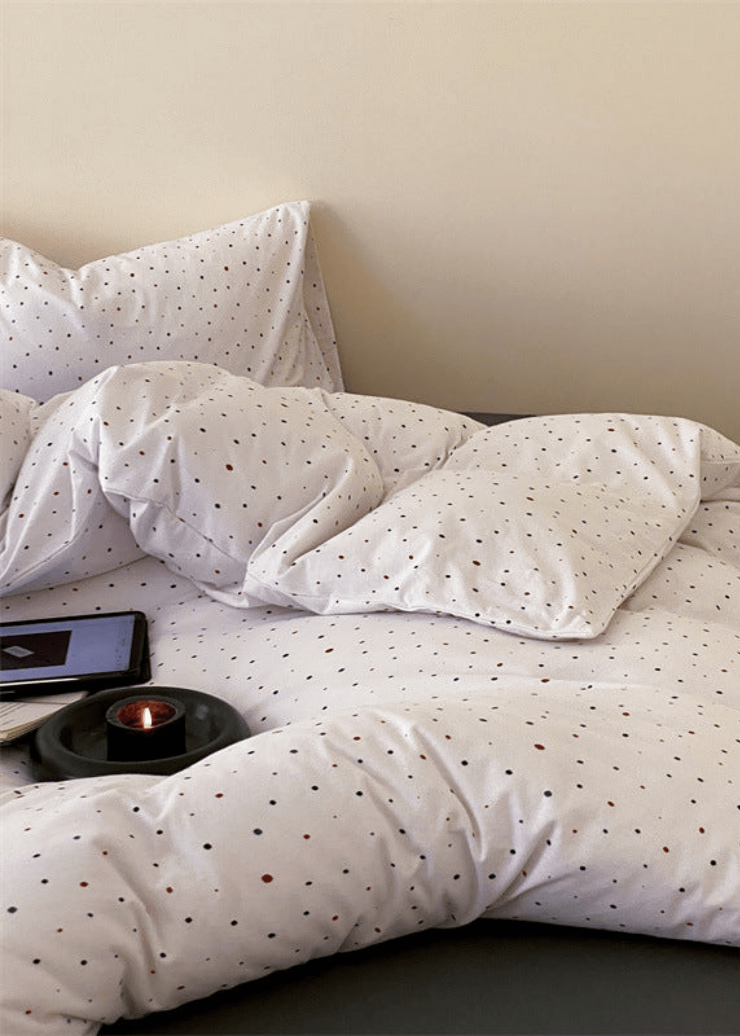 Mini Polka Dot Jersey Knit Bedding Set / White