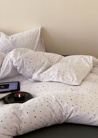 Mini Polka Dot Jersey Knit Bedding Set / White