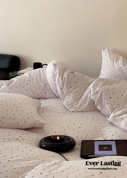 Mini Polka Dot Jersey Knit Bedding Set / White
