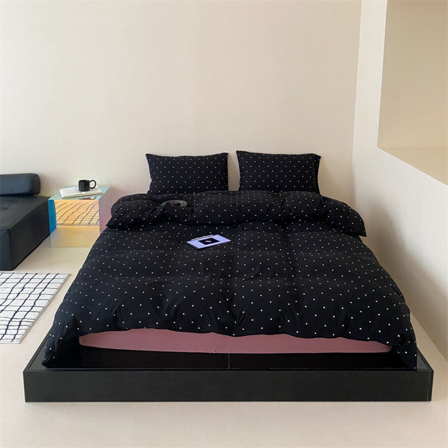 Mini Polka Dot Jersey Knit Bedding Set / White