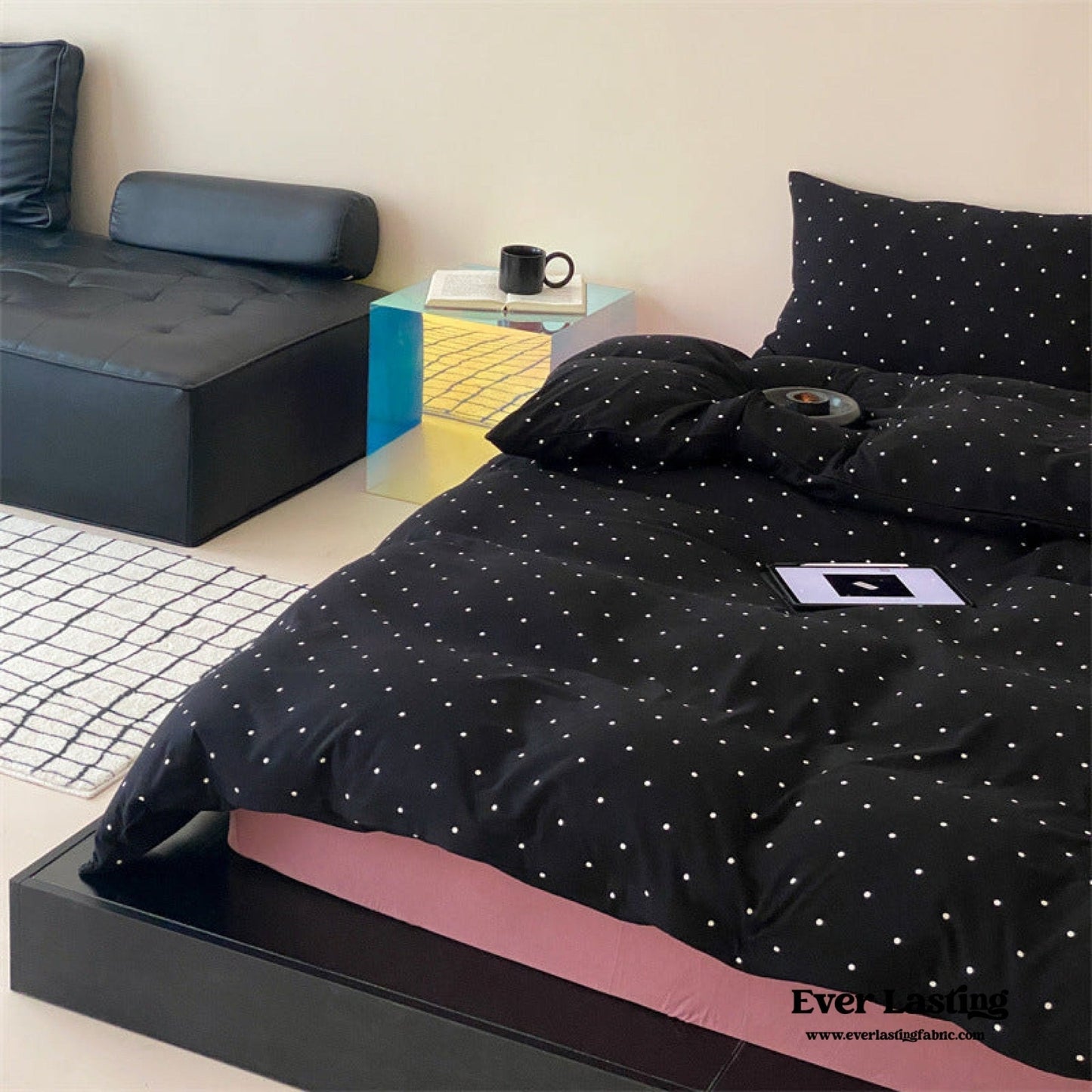Mini Polka Dot Jersey Knit Bedding Set / White