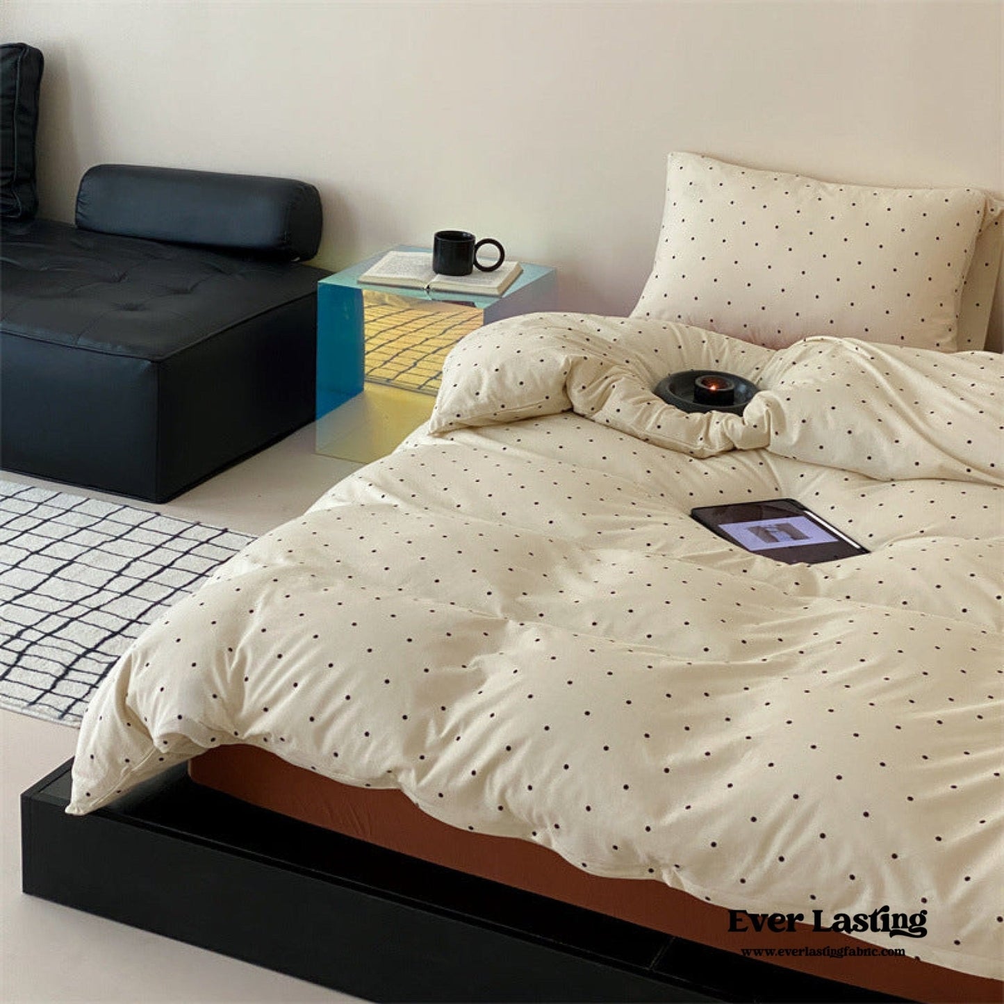 Mini Polka Dot Jersey Knit Bedding Set / White