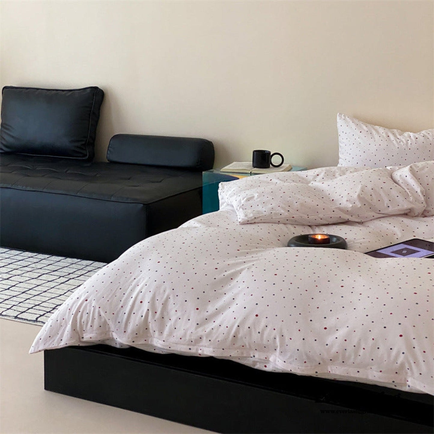 Mini Polka Dot Jersey Knit Bedding Set / White
