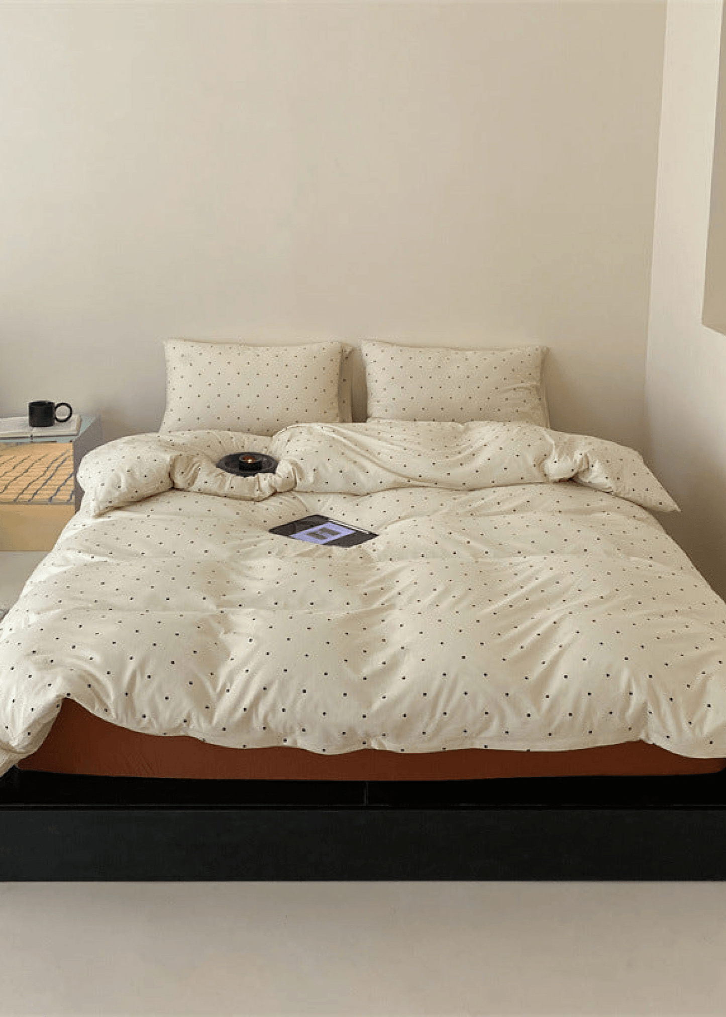 Mini Polka Dot Jersey Knit Bedding Set / White