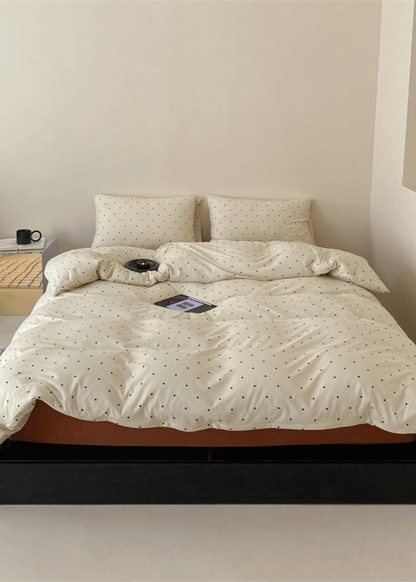 Mini Polka Dot Jersey Knit Bedding Set / White