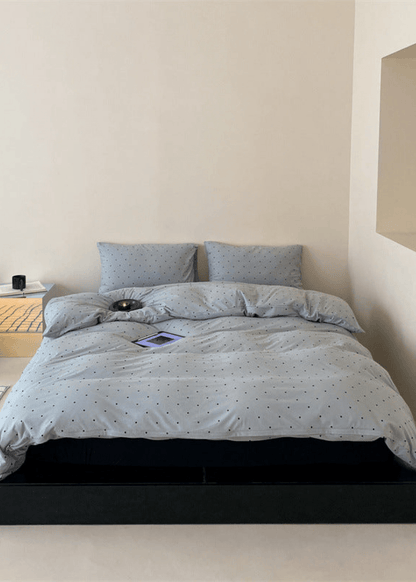 Mini Polka Dot Jersey Knit Bedding Set / White