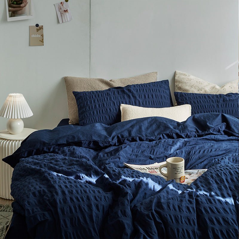 Minimal Bubble Textured Bedding Set / Beige
