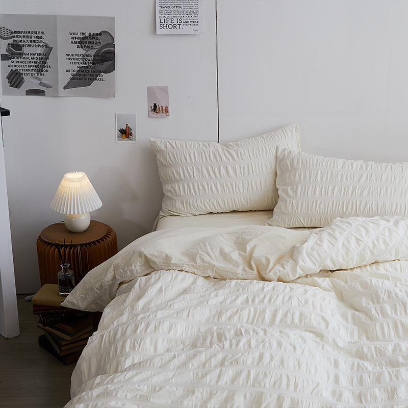Minimal Bubble Textured Bedding Set / Beige