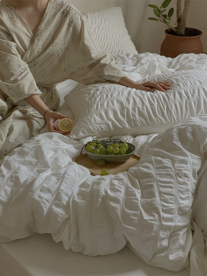 Minimal Bubble Textured Bedding Set / Beige