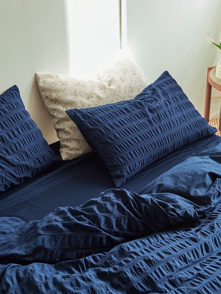 Minimal Bubble Textured Bedding Set / Blue