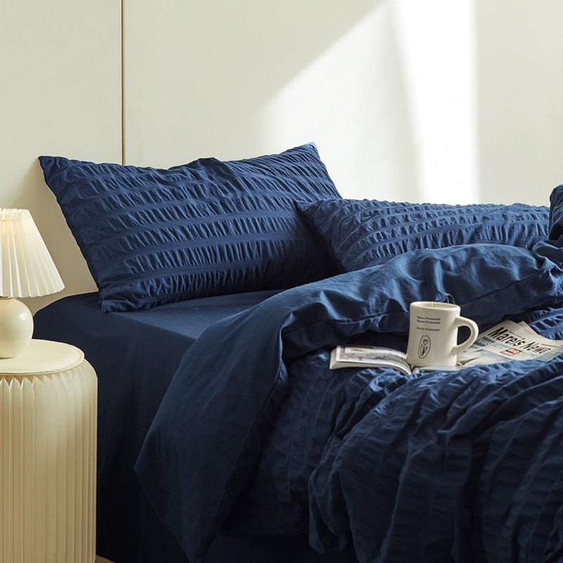 Minimal Bubble Textured Bedding Set / Blue