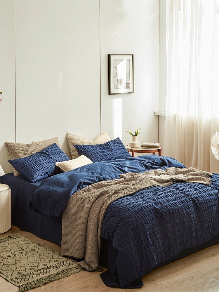 Minimal Bubble Textured Bedding Set / Blue