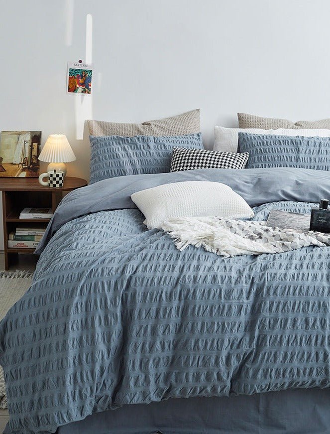 Minimal Bubble Textured Bedding Set / Blue