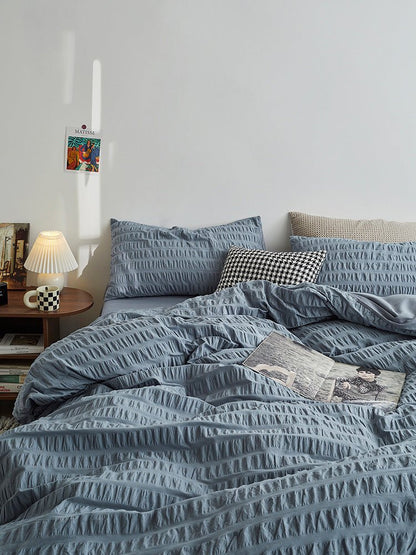 Minimal Bubble Textured Bedding Set / Blue