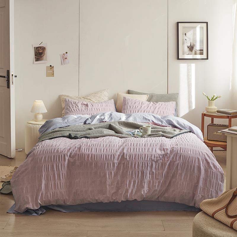 Minimal Bubble Textured Bedding Set / Blue
