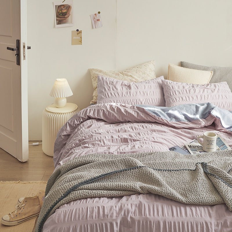 Minimal Bubble Textured Bedding Set / Blue