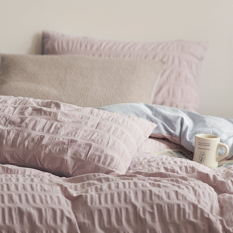 Minimal Bubble Textured Bedding Set / Blue