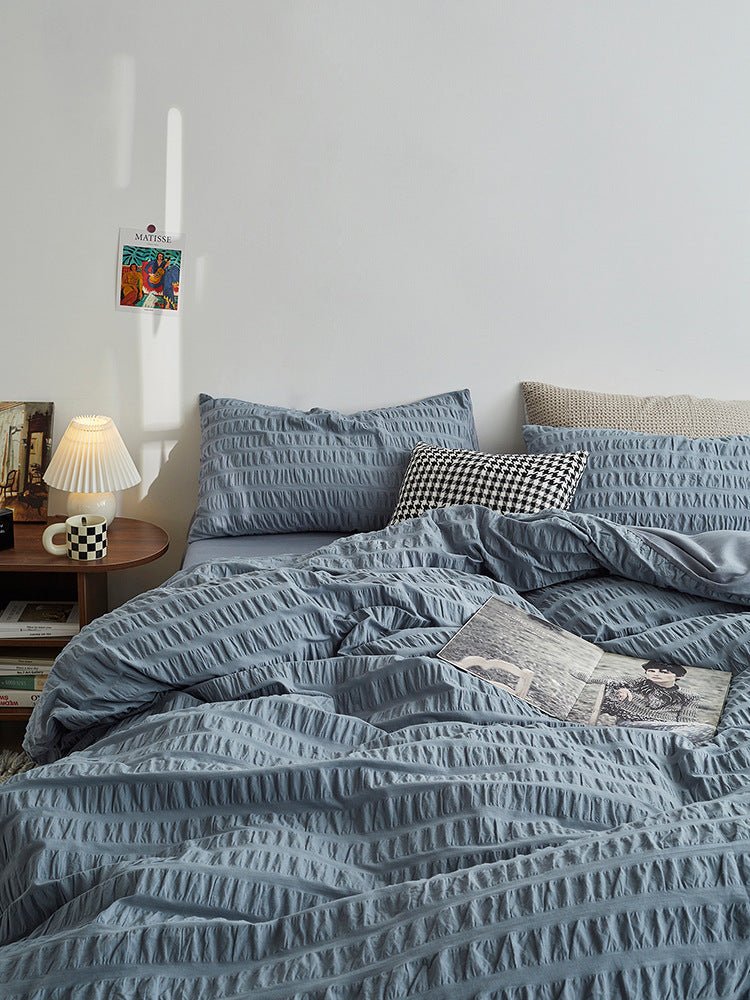 Minimal Bubble Textured Bedding Set / White