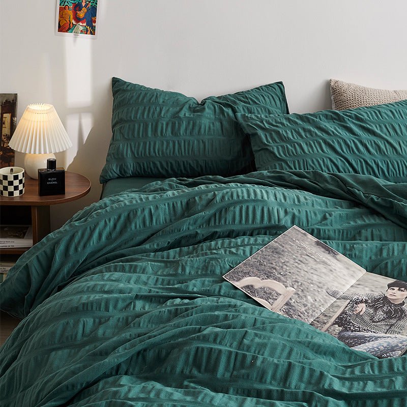 Minimal Bubble Textured Bedding Set / White