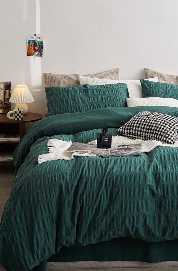 Minimal Bubble Textured Bedding Set / White