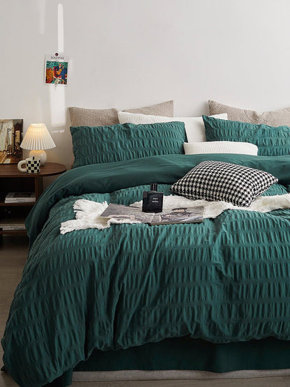 Minimal Bubble Textured Bedding Set / White
