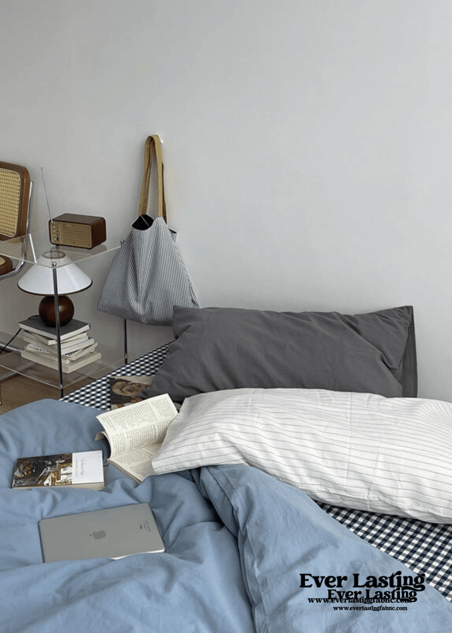 Minimal Mixed Gingham Bedding Set / Blue