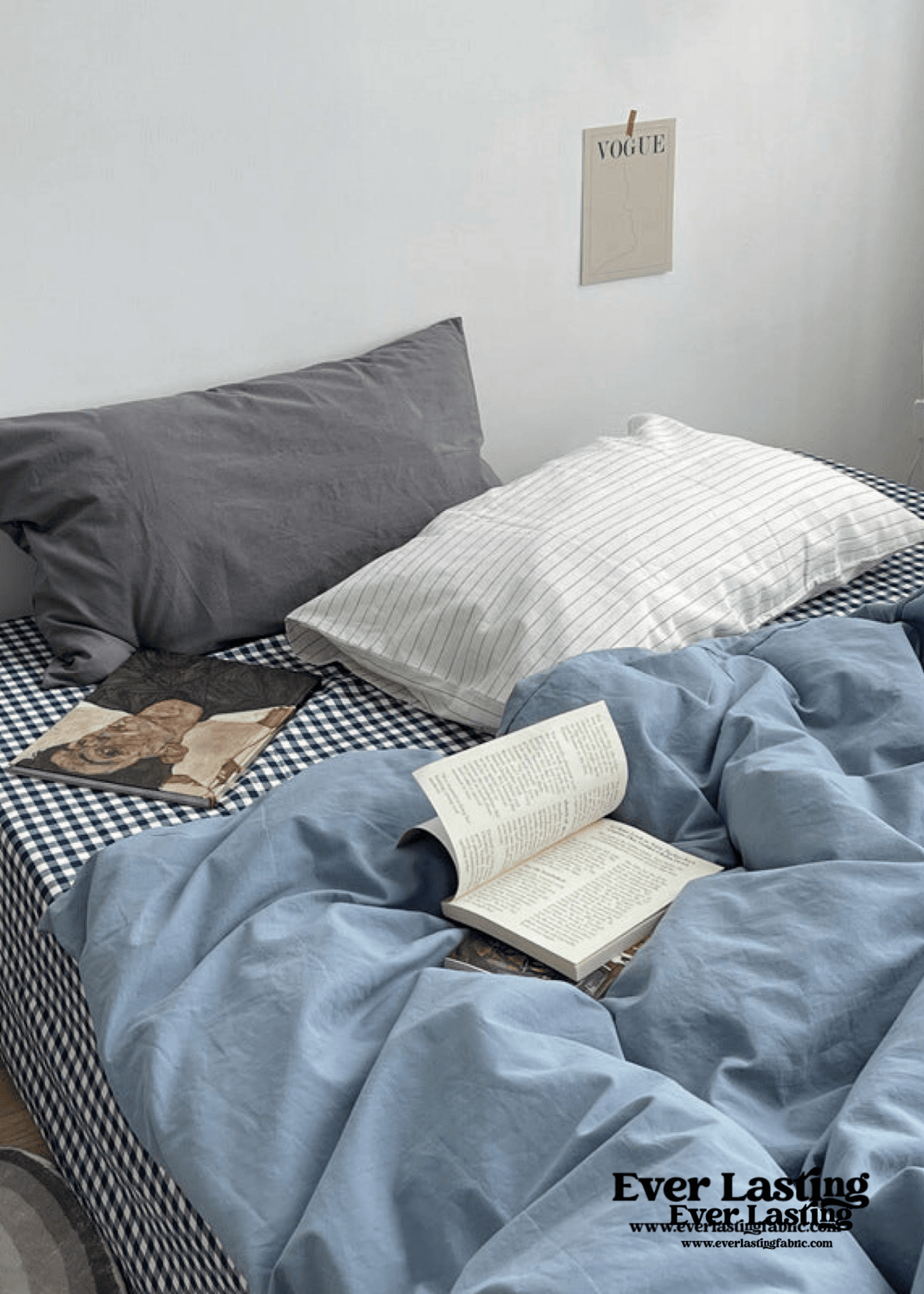 Minimal Mixed Gingham Bedding Set / Blue