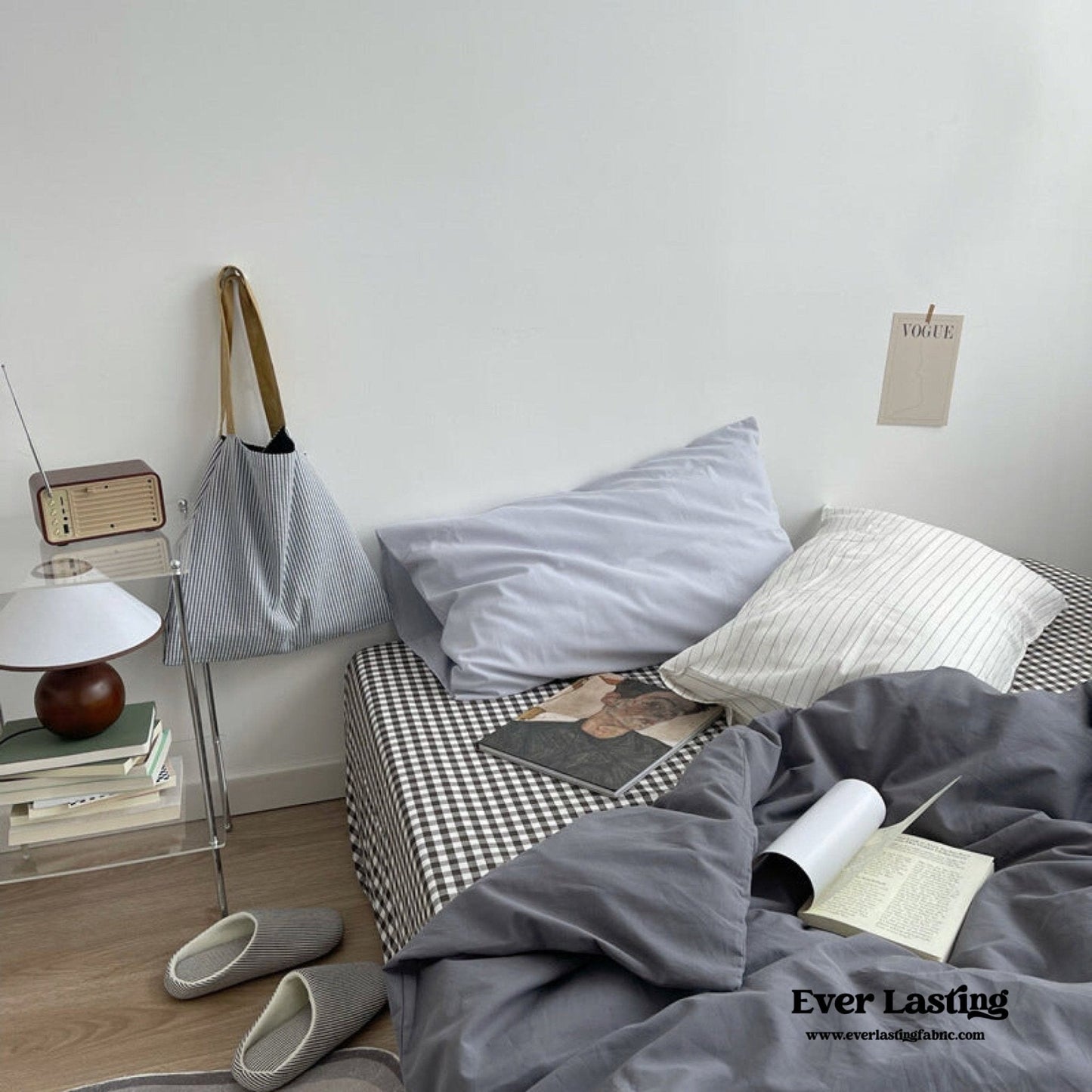 Minimal Mixed Gingham Bedding Set / Blue