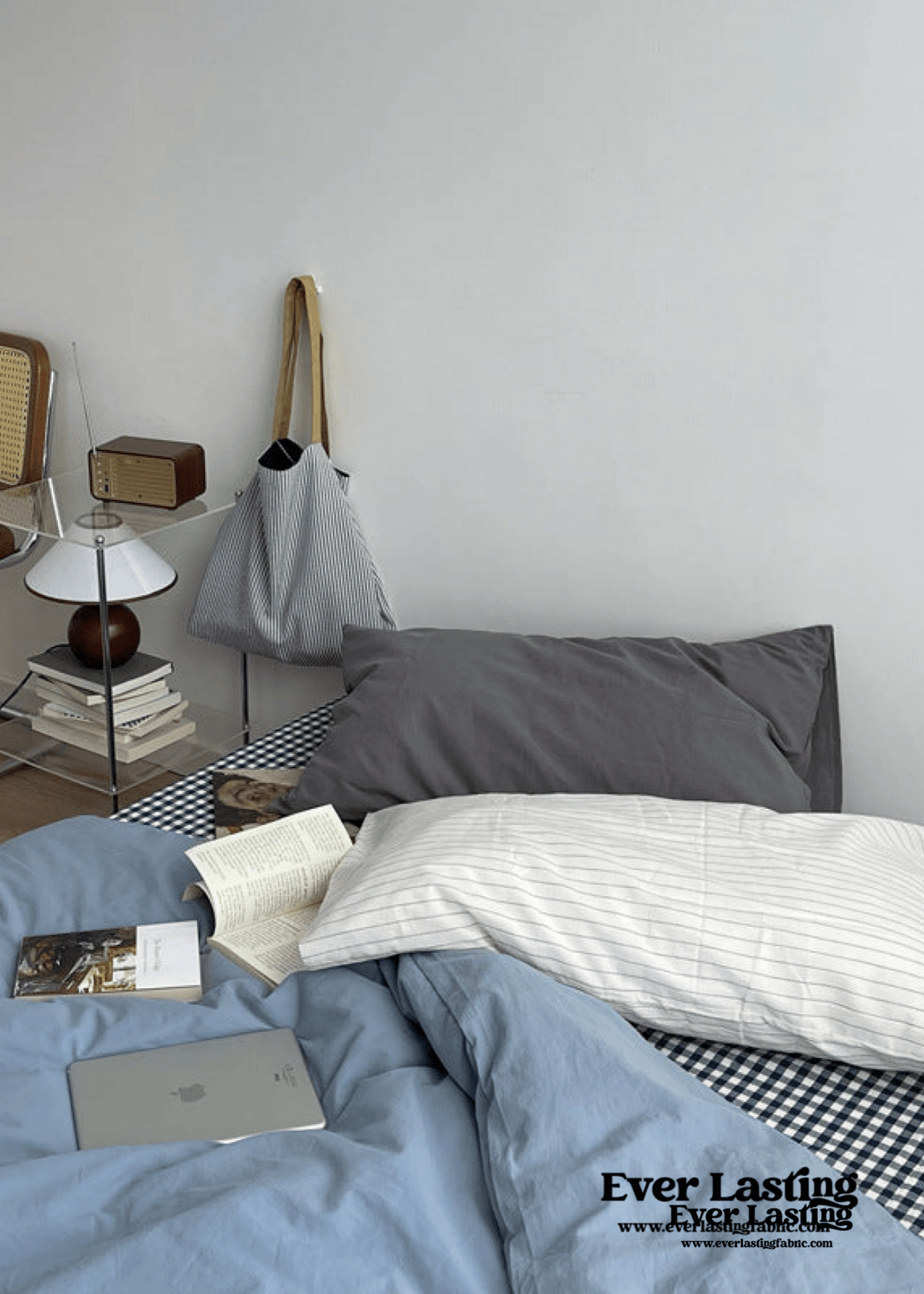 Minimal Mixed Gingham Bedding Set / Blue