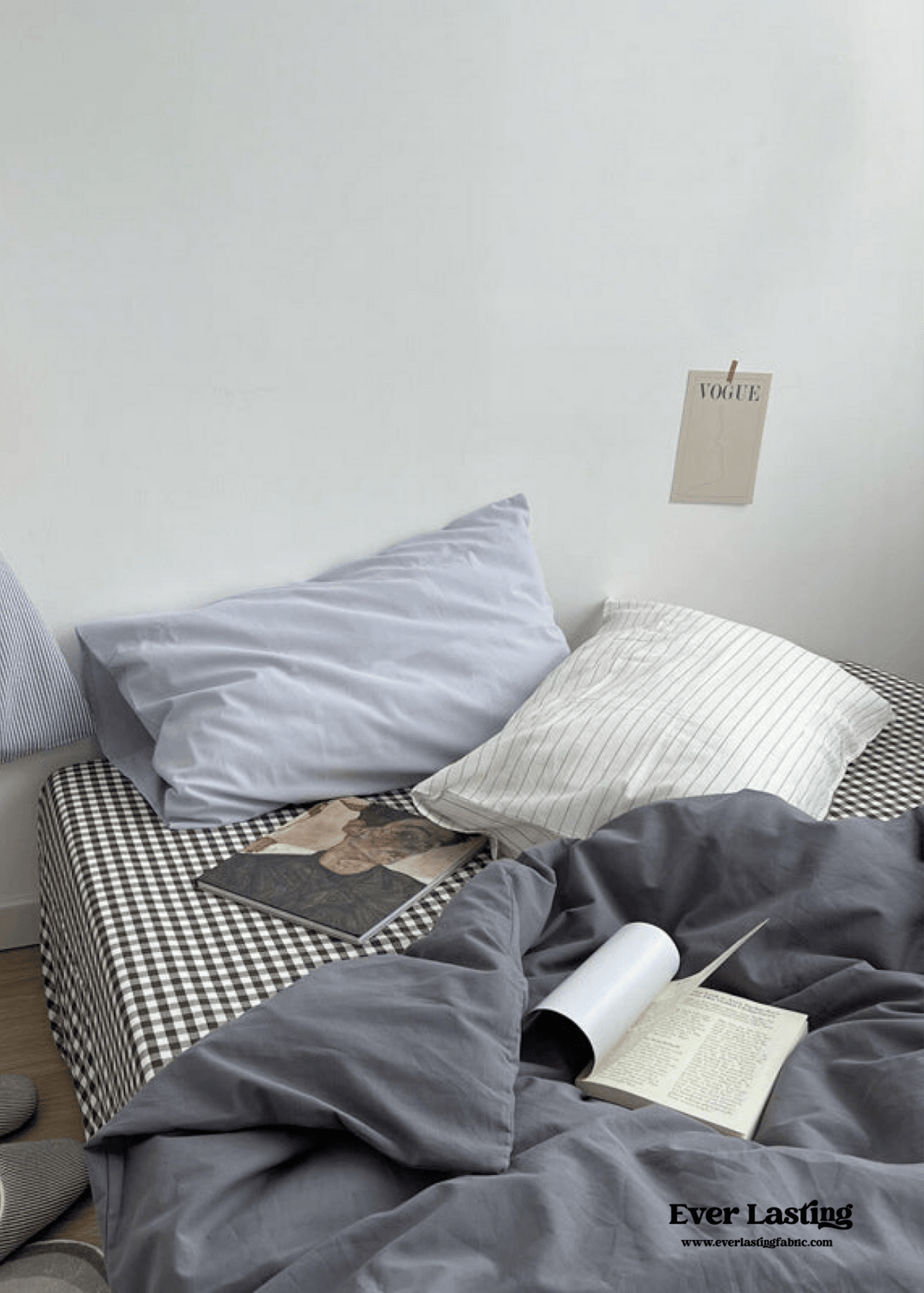 Minimal Mixed Gingham Bedding Set / Blue