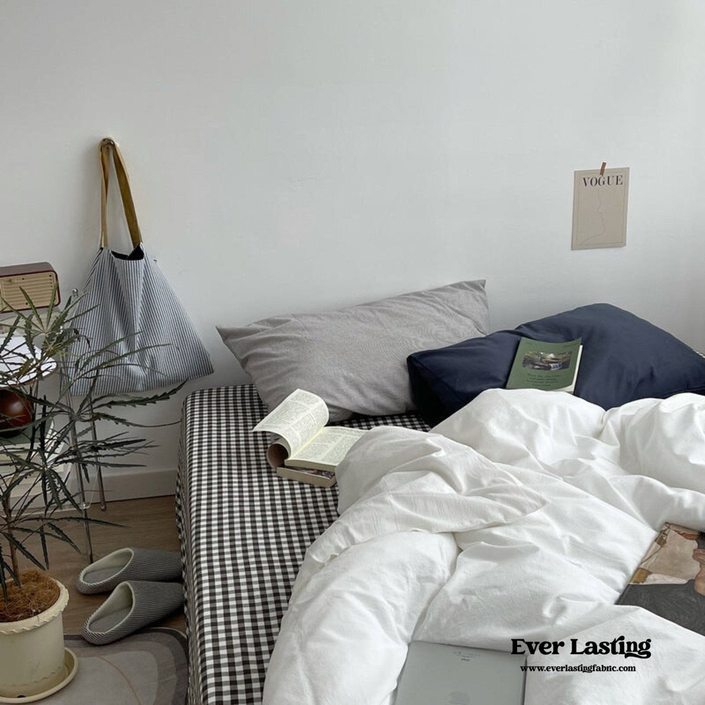 Minimal Mixed Gingham Bedding Set / Blue