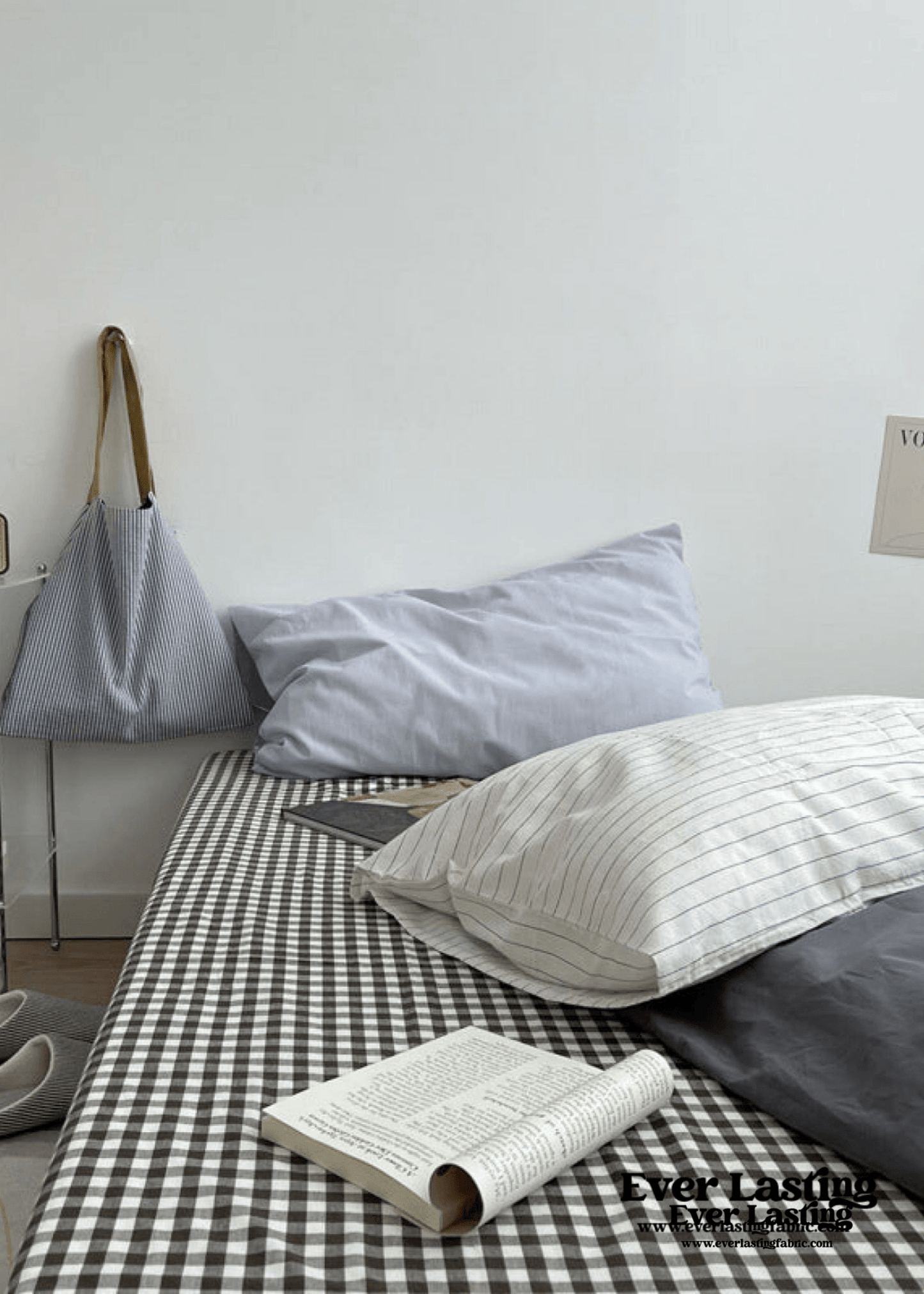 Minimal Mixed Gingham Bedding Set / Blue