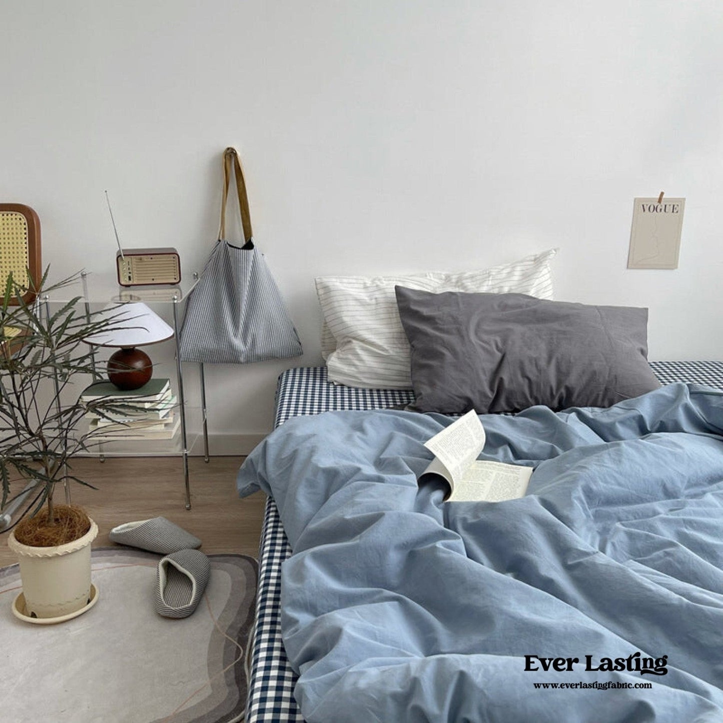 Minimal Mixed Gingham Bedding Set / Blue