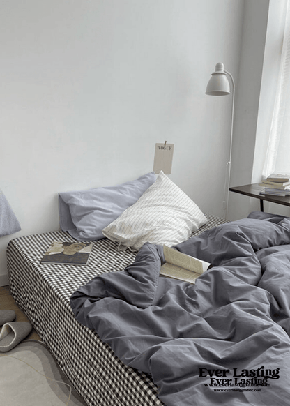 Minimal Mixed Gingham Bedding Set / Blue