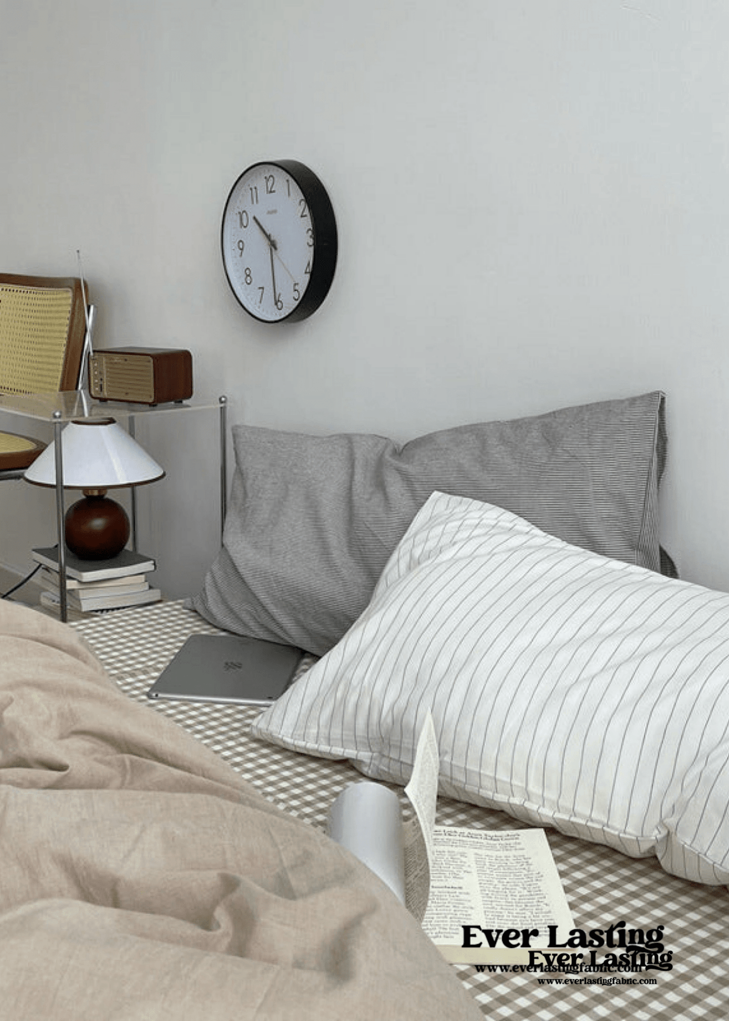 Minimal Mixed Gingham Bedding Set / Gray