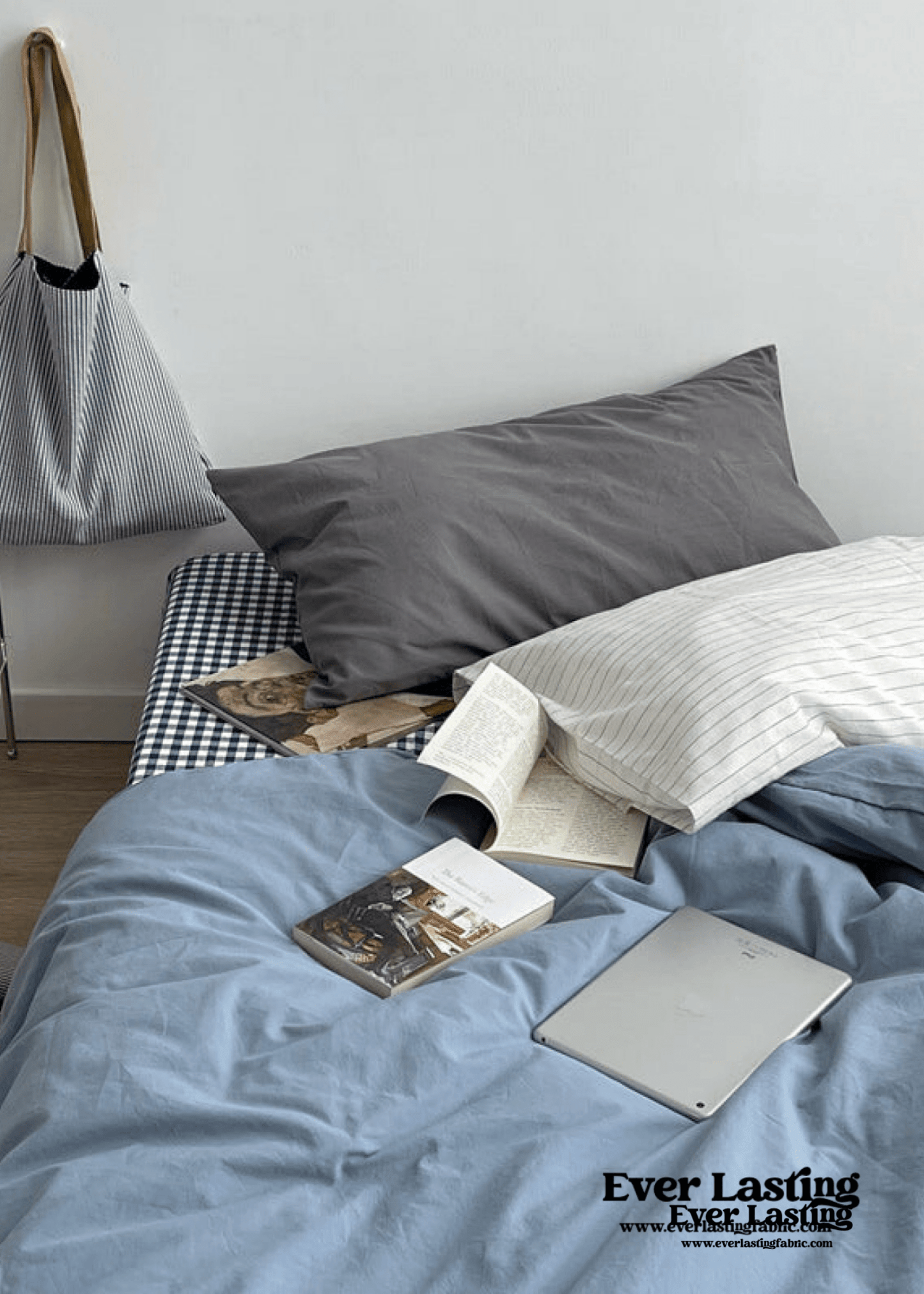 Minimal Mixed Gingham Bedding Set / Gray