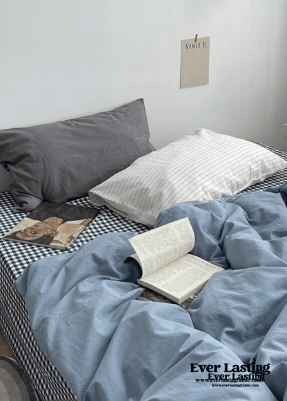 Minimal Mixed Gingham Bedding Set / Gray