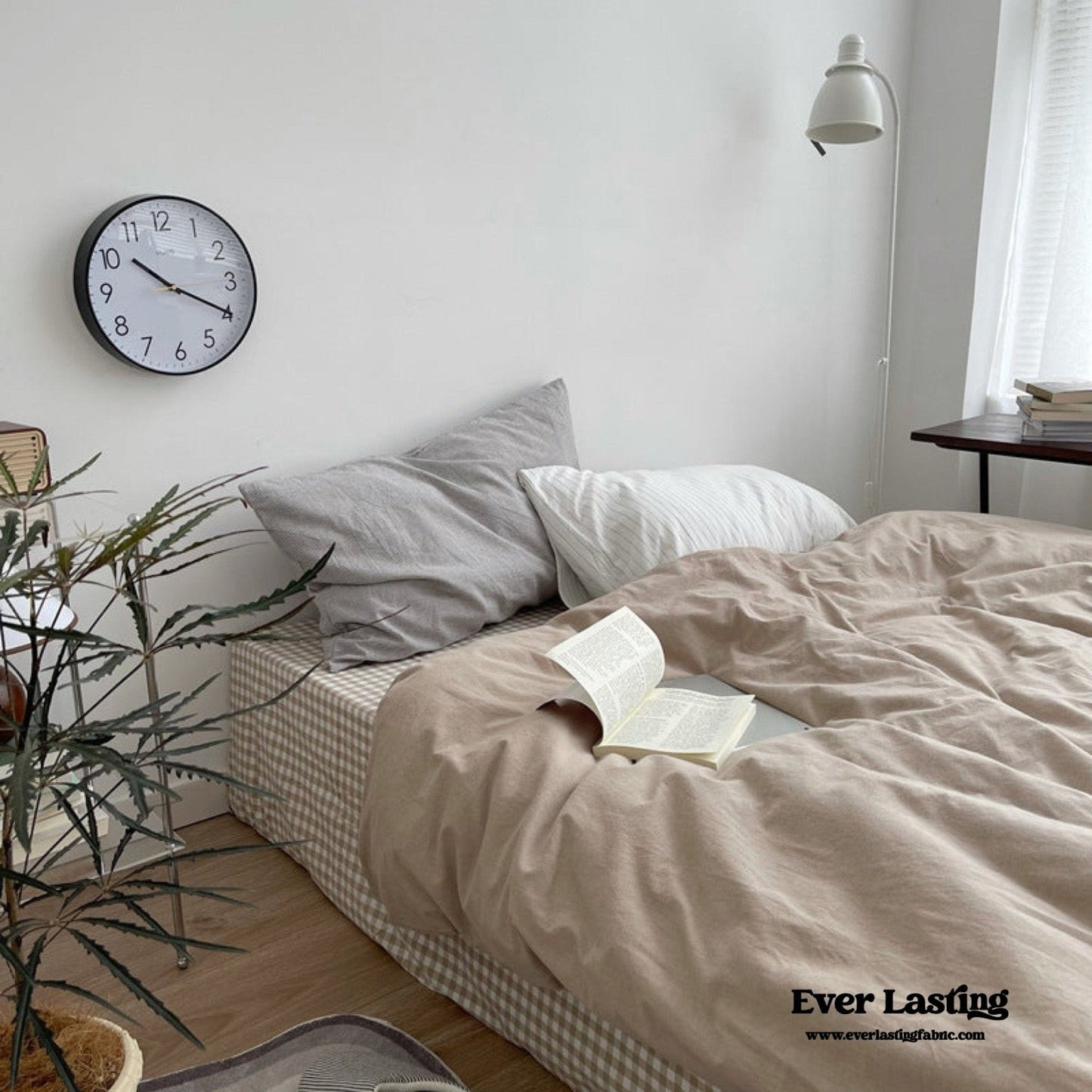 Minimal Mixed Gingham Bedding Set / Gray