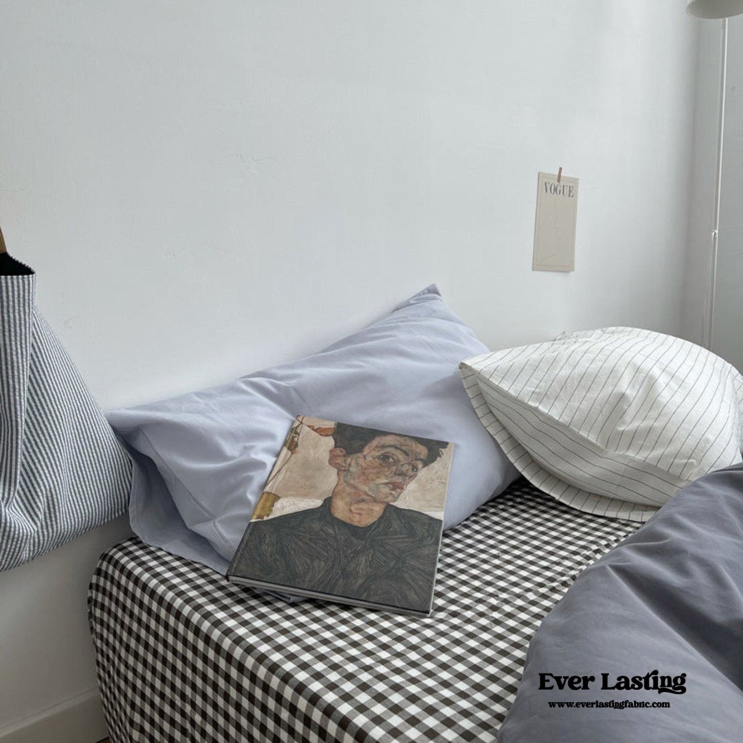 Minimal Mixed Gingham Bedding Set / Gray