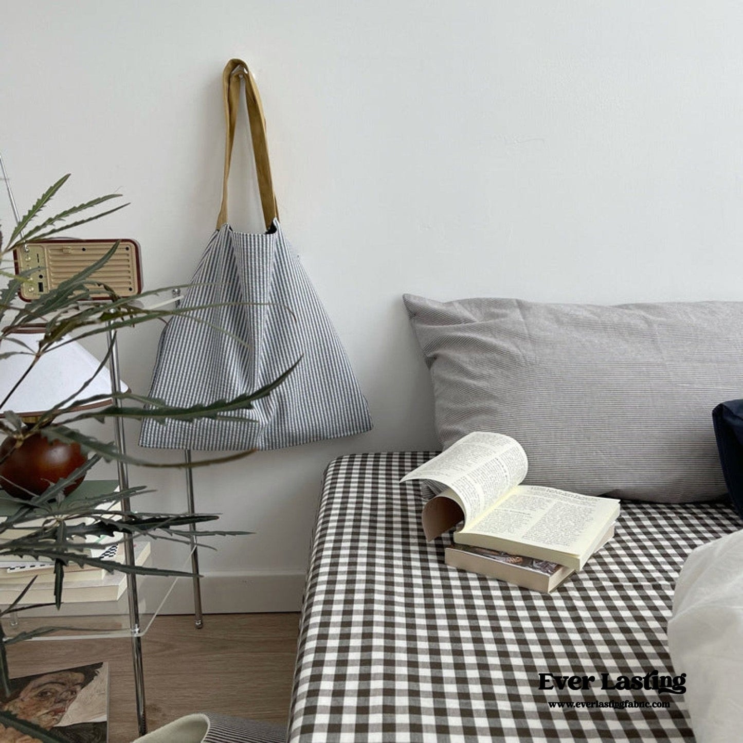 Minimal Mixed Gingham Bedding Set / Gray