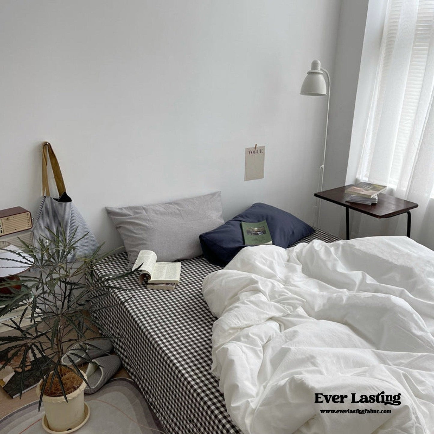 Minimal Mixed Gingham Bedding Set / Gray