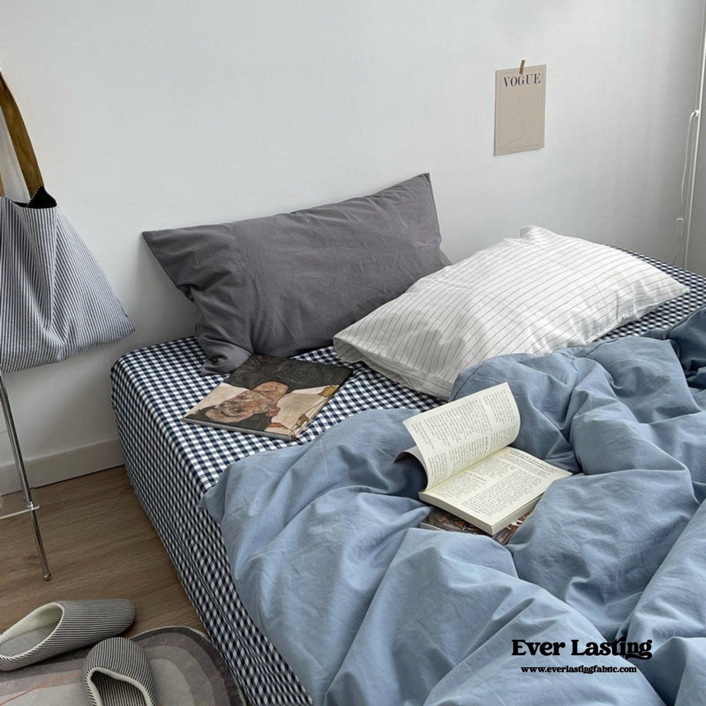 Minimal Mixed Gingham Bedding Set / Gray