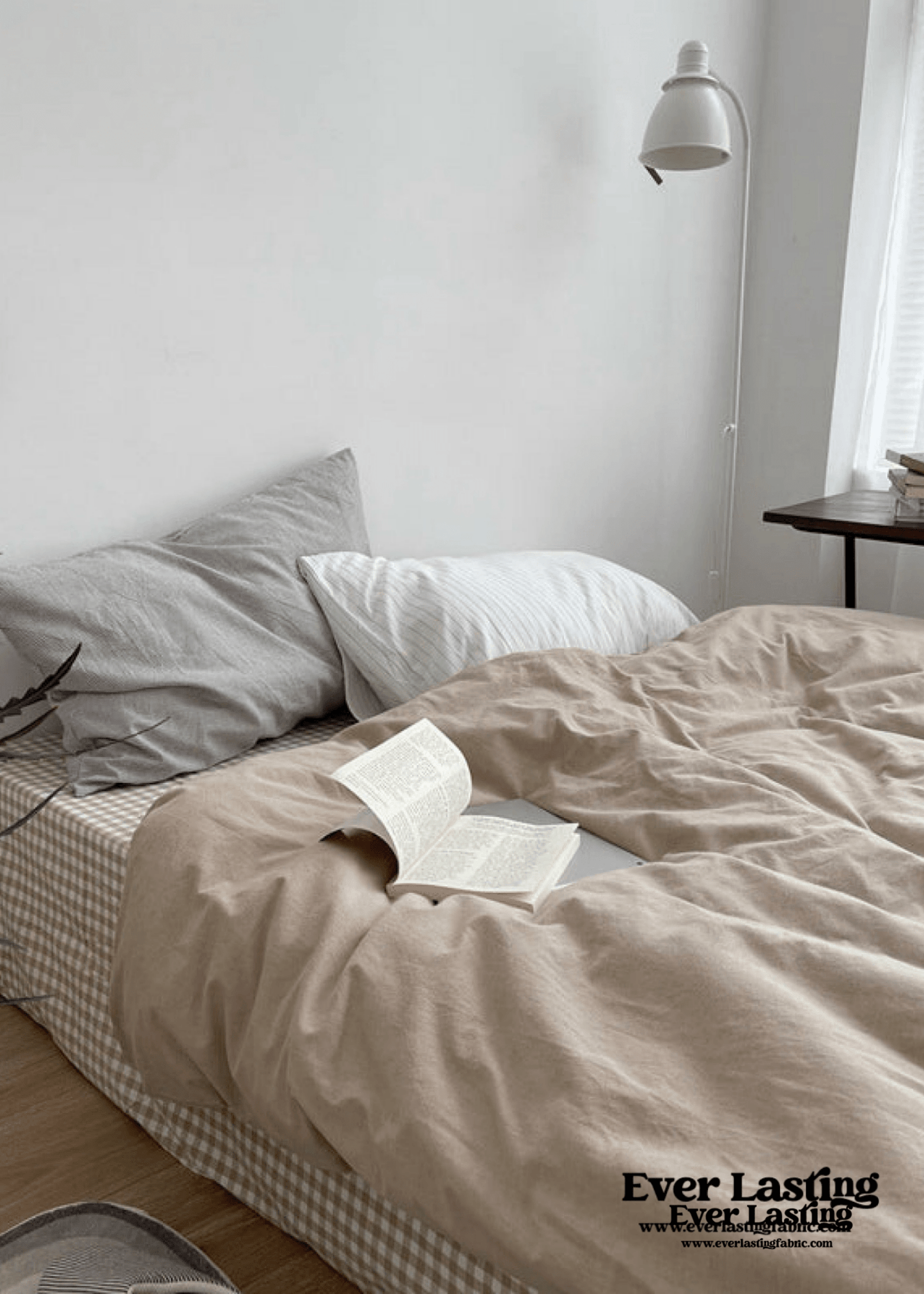 Minimal Mixed Gingham Bedding Set / White