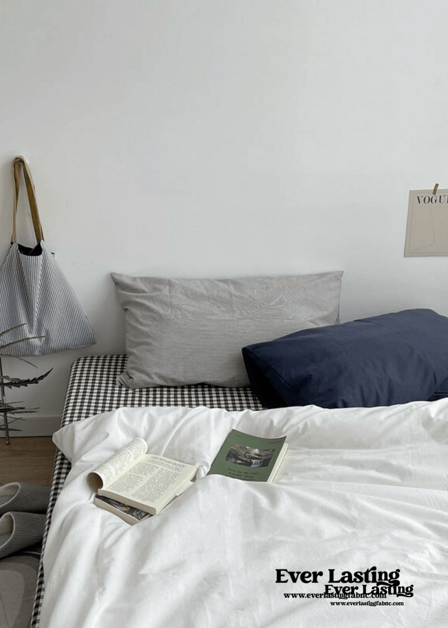 Minimal Mixed Gingham Bedding Set / White