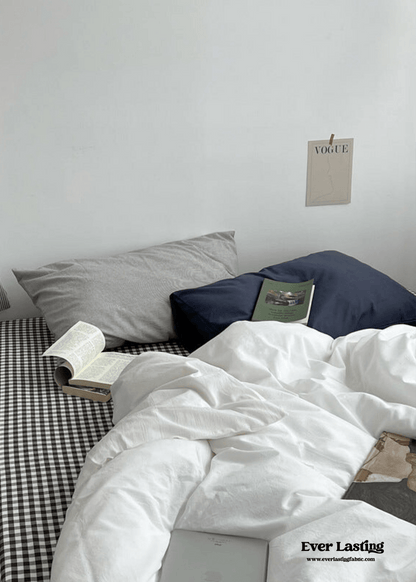 Minimal Mixed Gingham Bedding Set / White