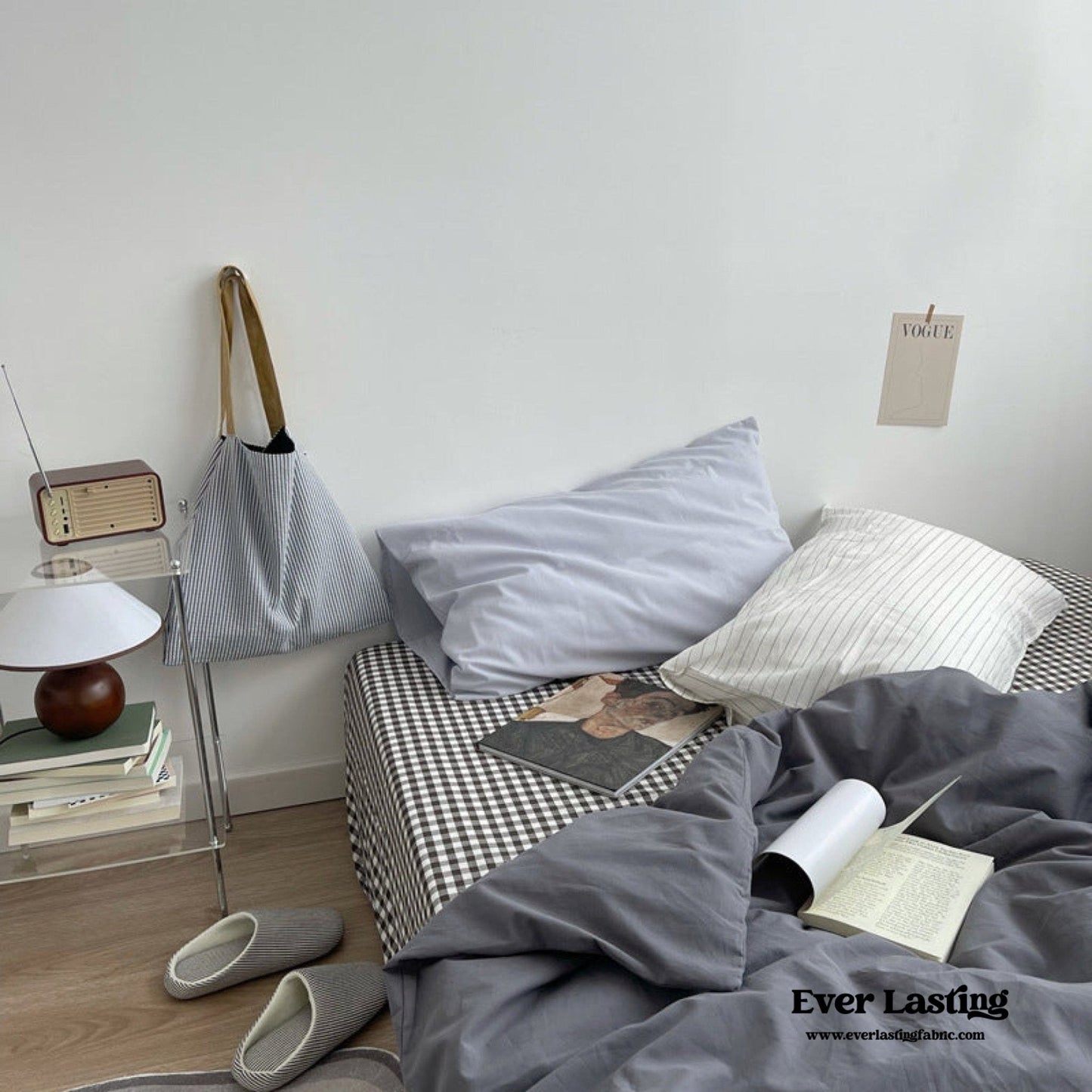 Minimal Mixed Gingham Bedding Set / White