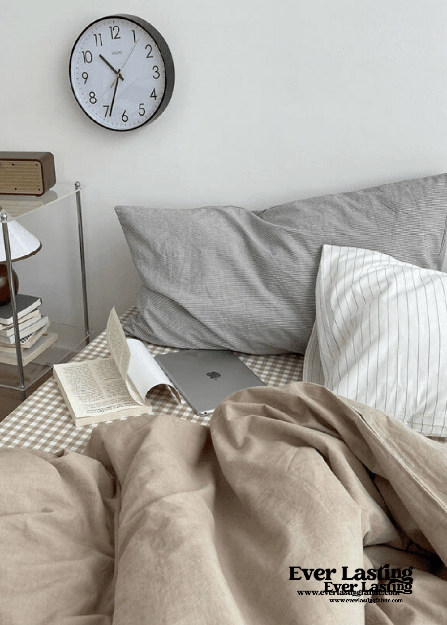 Minimal Mixed Gingham Bedding Set / White